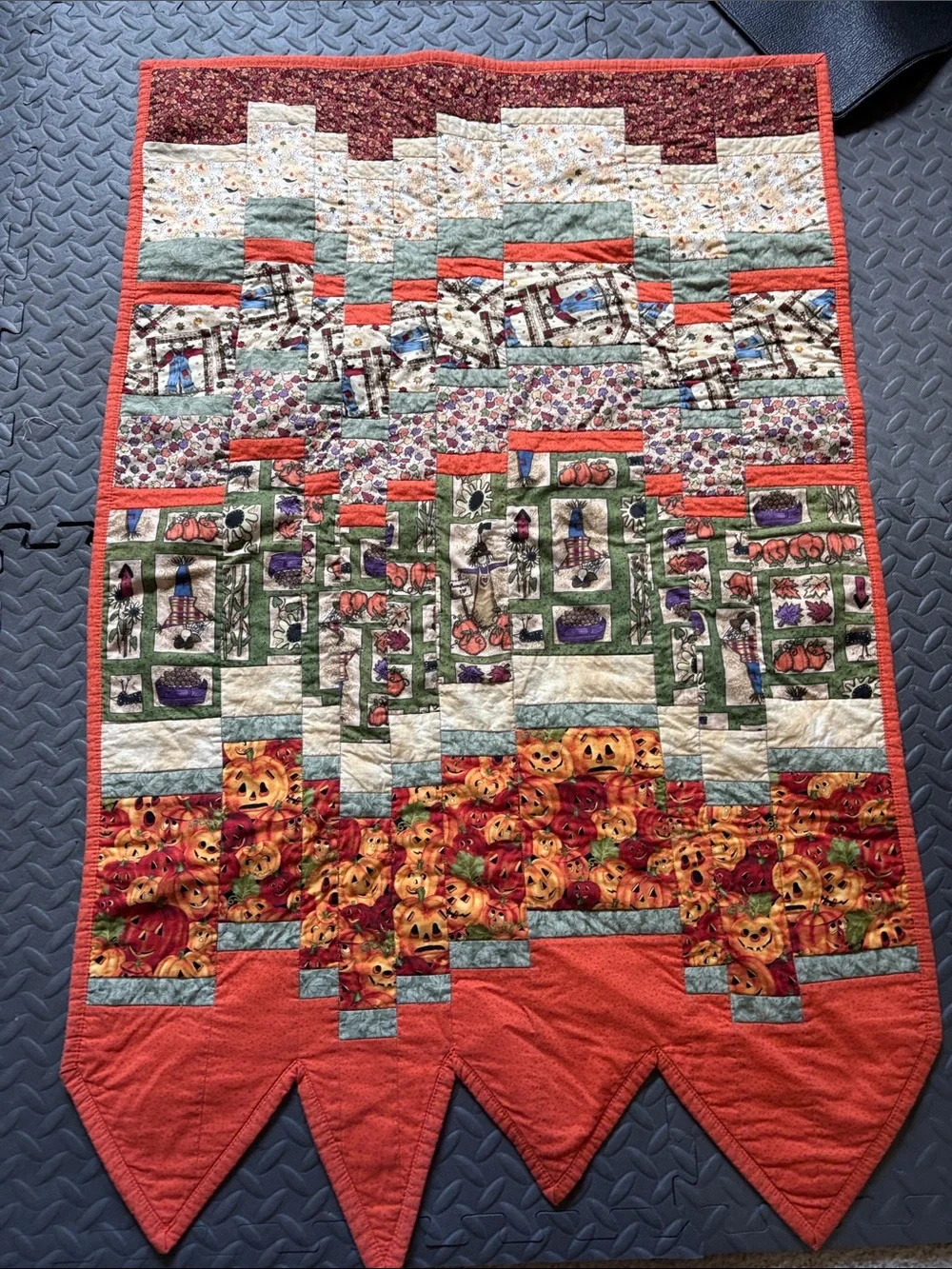 Handmade Orange Pumpkin Patch Quilted Wall Hanging/ Table Runner